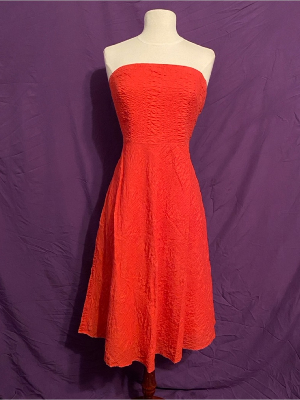 J. Crew Strapless Coral-Red A-Line Dress. Size 6.